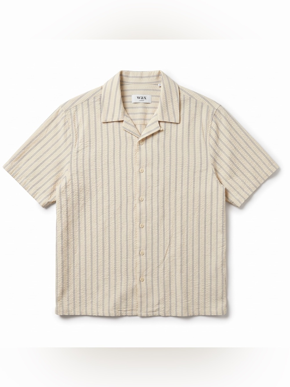 Wax London Shirt Men’s XXL Cream Blue Cotton Textured Short Sleeve Button
